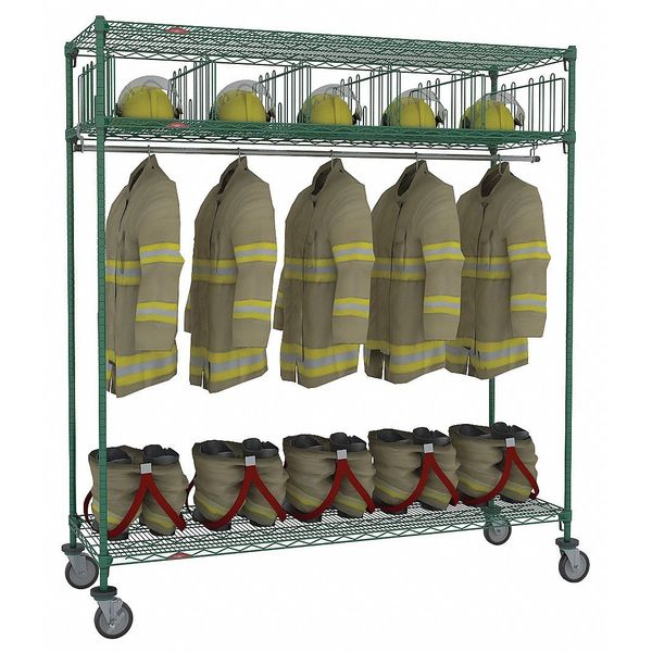 Turnout Gear Storage Rack, Green Epoxy, 24 in D, 80 in H