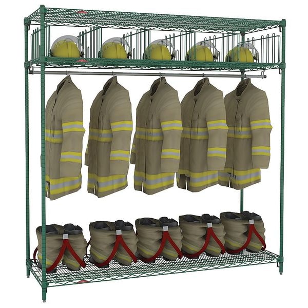 Turnout Gear Storage Rack, Green Epoxy, 24 in D, 74 in H