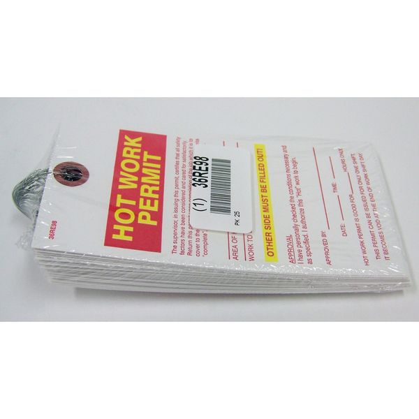 HotWorkPermtTag, 2-7/8inW, 3/16inHole, PK25