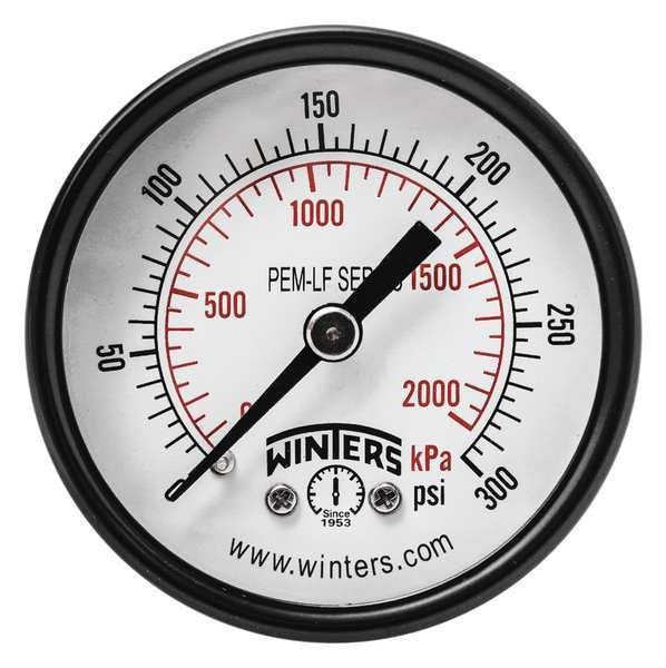 Pressure Gauge, 0 to 300 psi, 1/8 in MNPT, Steel, Black