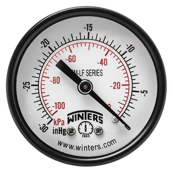 Vacuum Gauge, -30 to 0 in Hg, 1/4 in MNPT, Steel, Black