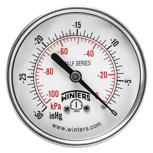 Vacuum Gauge, -30 to 0 in Hg, 1/4 in MNPT, Steel, Black