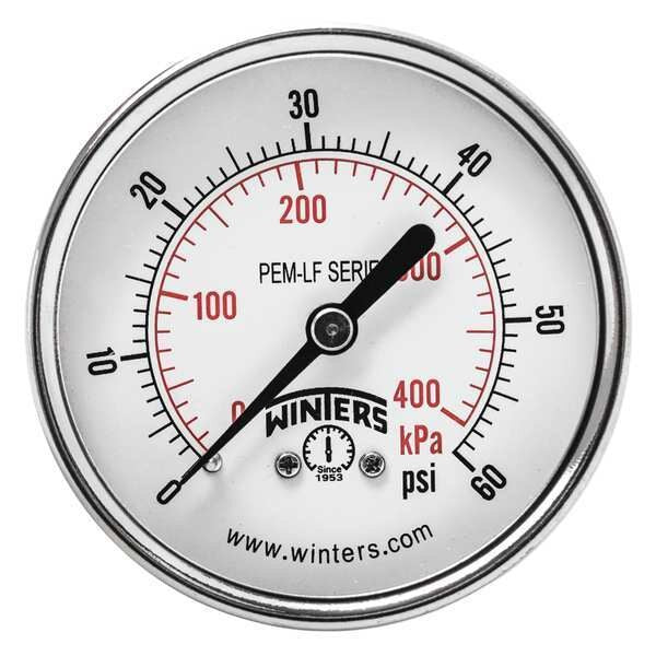 Pressure Gauge, 0 to 60 psi, 1/4 in MNPT, Steel, Black