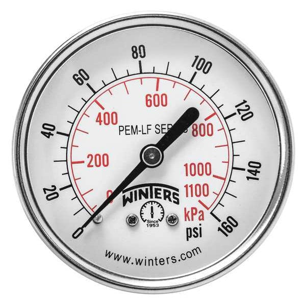 Pressure Gauge, 0 to 160 psi, 1/4 in MNPT, Steel, Black