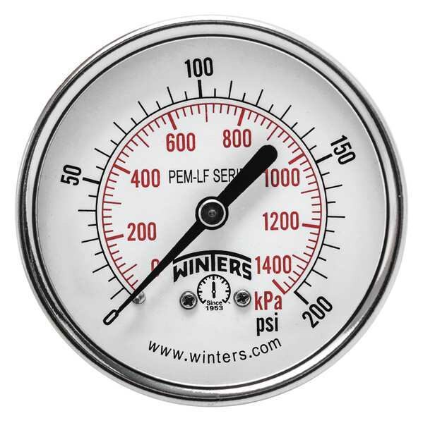 Pressure Gauge, 0 to 200 psi, 1/4 in MNPT, Steel, Black
