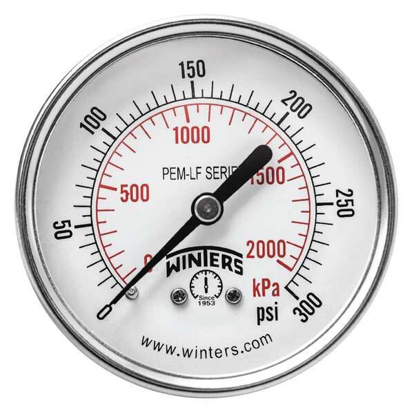 Pressure Gauge, 0 to 300 psi, 1/4 in MNPT, Steel, Black