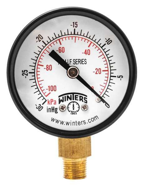Vacuum Gauge, 2in., 30in. Hg Vac to 0