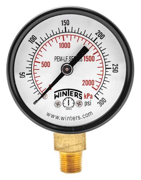 Pressure Gauge, 0 to 300 psi, 1/8 in MNPT, Steel, Black