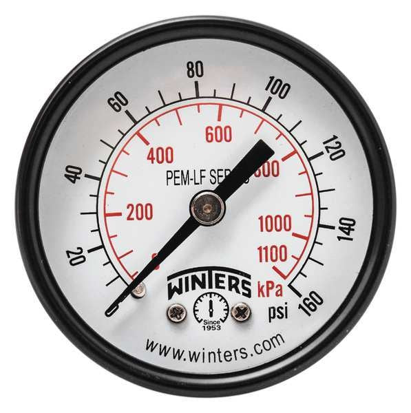 Pressure Gauge, 0 to 160 psi, 1/8 in MNPT, Steel, Black