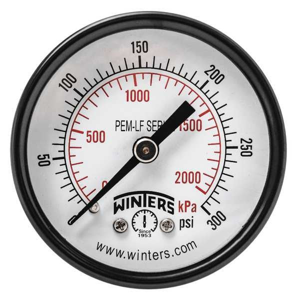 Pressure Gauge, 0 to 300 psi, 1/4 in MNPT, Steel, Black