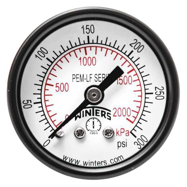 Pressure Gauge, 0 to 300 psi, 1/8 in MNPT, Steel, Black