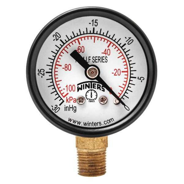 Vacuum Gauge, 1-1/2in, 30in. Hg Vac to 0