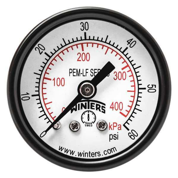 Pressure Gauge, 0 to 60 psi, 1/8 in MNPT, Steel, Black