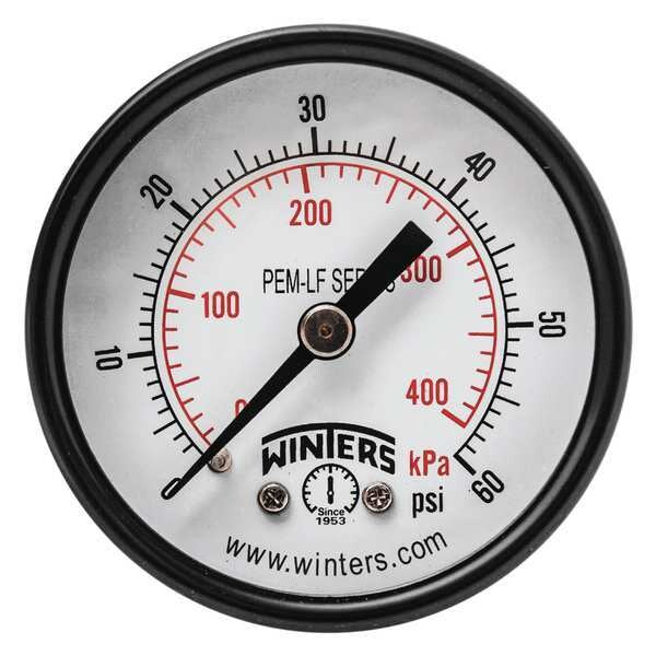Pressure Gauge, 0 to 60 psi, 1/4 in MNPT, Steel, Black