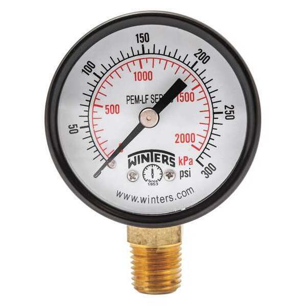 Pressure Gauge, 0 to 300 psi, 1/4 in MNPT, Steel, Black