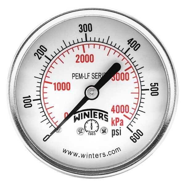 Pressure Gauge, 0 to 600 psi, 1/4 in MNPT, Steel, Black
