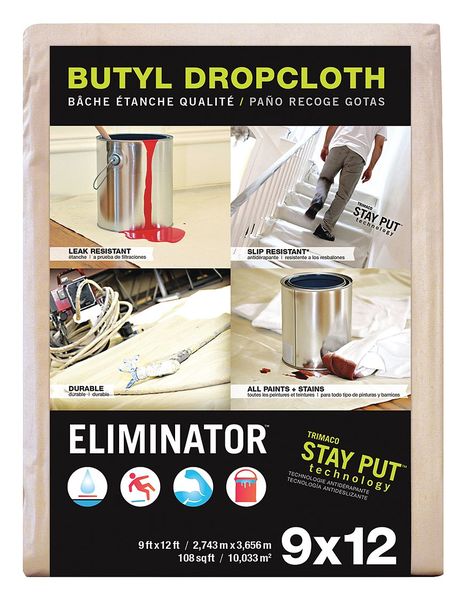 Eliminatorâ¢ Leakprf/SlipRes DropCloth, Wht, 9ftLx12ftW