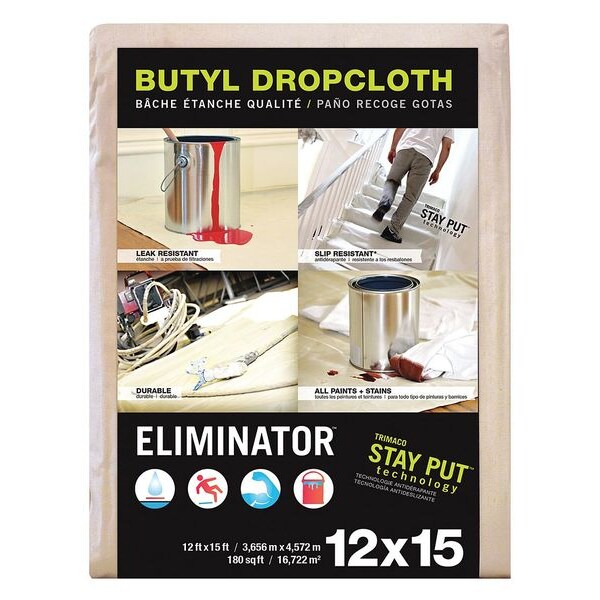 Eliminatorâ¢ Leakprf/SlipResDropCloth, Wht, 12ftLx15ftW