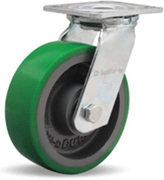 Plate Caster, Swivel, Poly, 6 in., 900 lb.