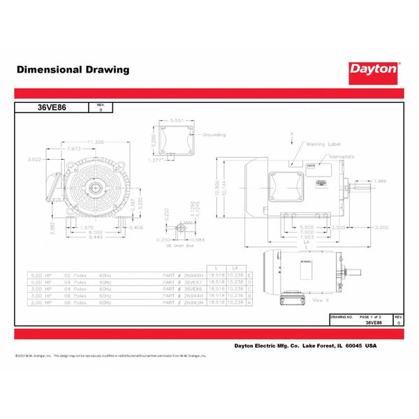 3-Phase General Purpose Motor, 3 HP, 213/5 Frame, 208-230/460V AC Voltage, 1,770 Nameplate RPM