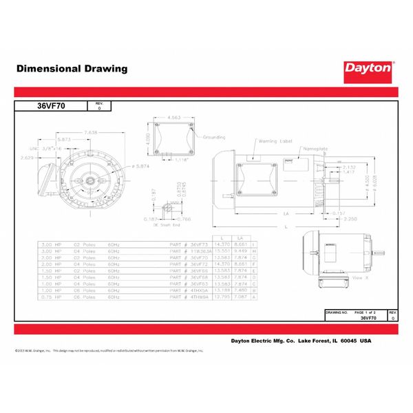 3-Phase General Purpose Motor, 2 HP, 143/5TC Frame, 230/460V AC Voltage, 3,500 Nameplate RPM