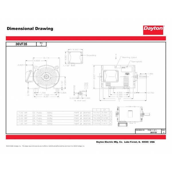 3-Phase General Purpose Motor, 2 HP, 182/4T Frame, 230/460V AC Voltage, 1,165 Nameplate RPM