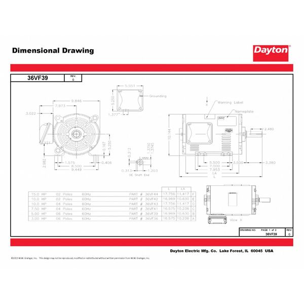 3-Phase General Purpose Motor, 5 HP, 213/5T Frame, 230/460V AC Voltage, 1,175 Nameplate RPM