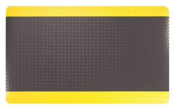 Anti-Fatigue Mat, Black/Yellow, 75 ft. L x 4 ft. W, Vinyl Foam, Diamond Surface Pattern