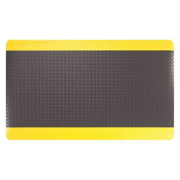 Anti-Fatigue Mat, Black/Yellow, 75 ft. L x 3 ft. W, Vinyl Foam, Diamond Surface Pattern, 9/16