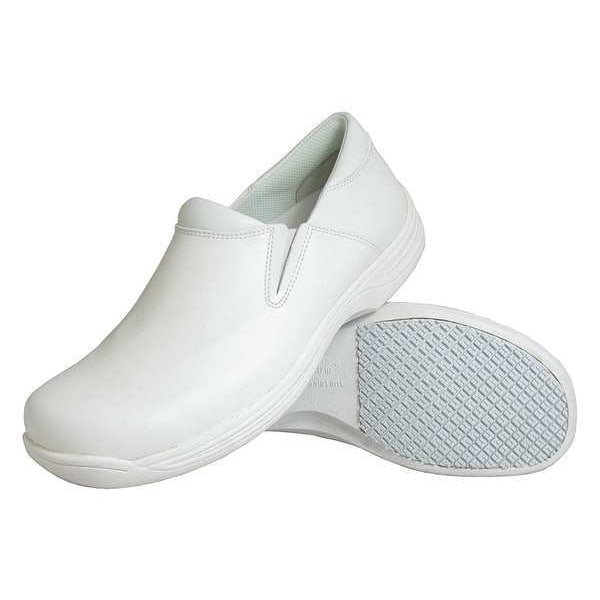 Work Shoes, Womens, 10M, Wht, Slip On, PR