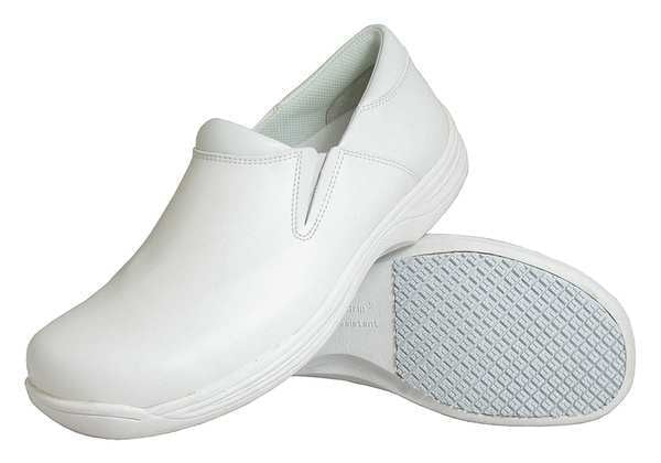 Work Shoes, Womens, 7.5M, Wht, Slip On, PR