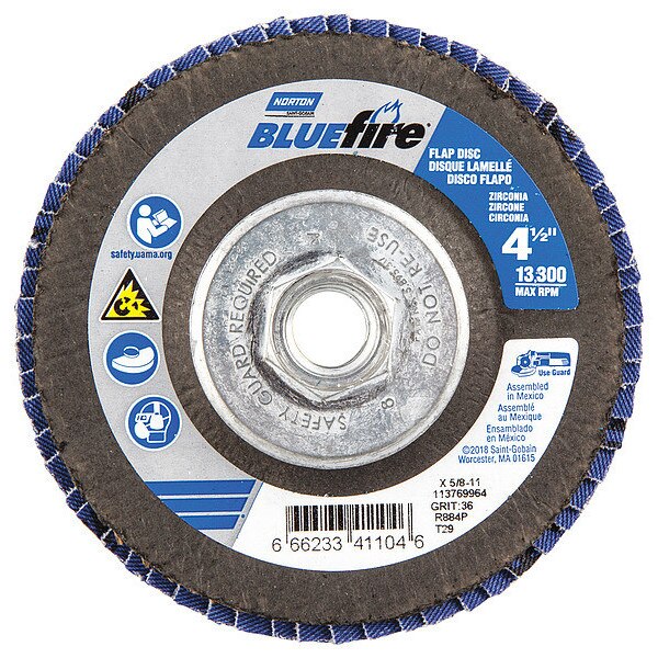 Flap Disc, 13,300 rpm, 36 Grit, 29-Type, PK2