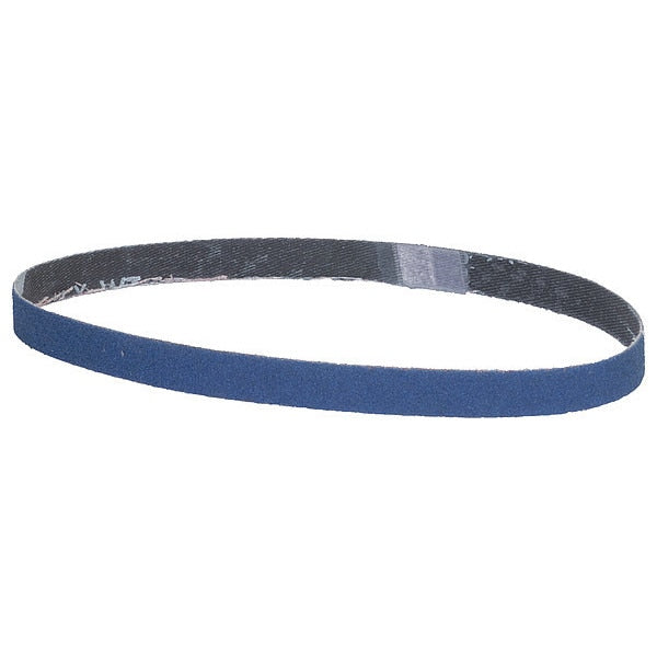 Sanding Belt, Coated, 1/2 in W, 18 in L, 80 Grit, Medium, Zirconia Alumina, R823P, Blue