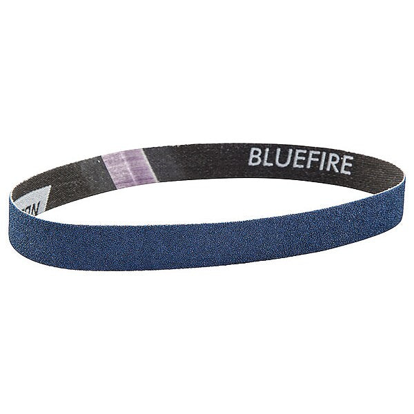 Sanding Belt, Coated, 3/4 in W, 18 in L, 120 Grit, Fine, Zirconia Alumina, R823P, Blue