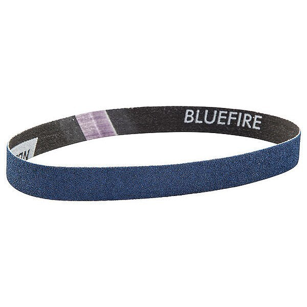Sanding Belt, Coated, 3/4 in W, 18 in L, 60 Grit, Medium, Zirconia Alumina, R823P, Blue