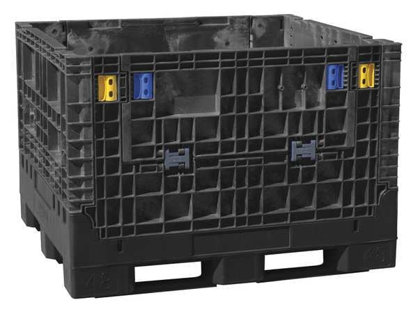 Black Collapsible Bulk Container, Plastic, 36.3 cu ft Volume Capacity