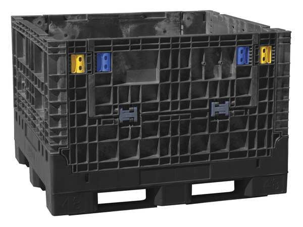 Black Collapsible Bulk Container, Plastic, 39.5 cu ft Volume Capacity