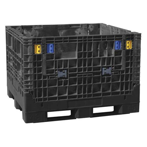 Black Collapsible Bulk Container, Plastic, 47 cu ft Volume Capacity