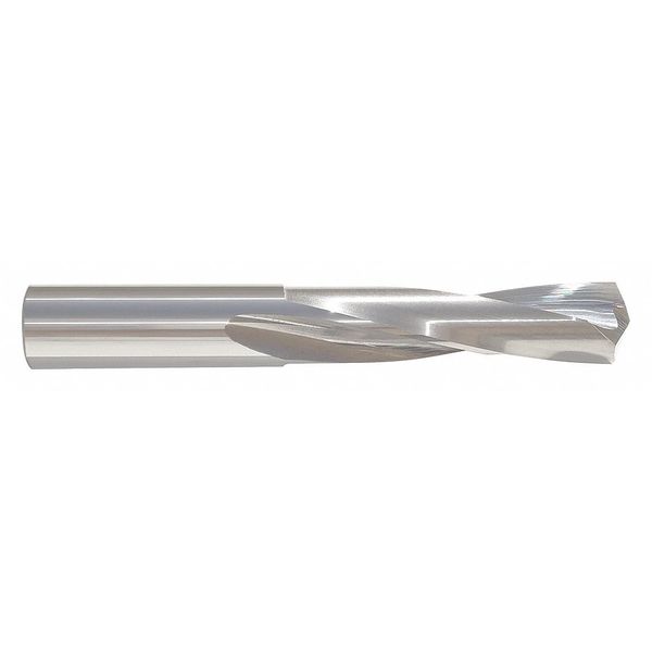 Screw Machine Drill Bit, 19/64 in Size, 135  Degrees Point Angle, Solid Carbide, Bright Finish