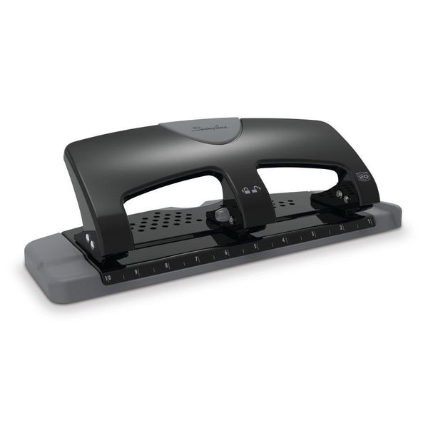 Three-Hole Paper Punch, 20 Sheets, Blk/Gry