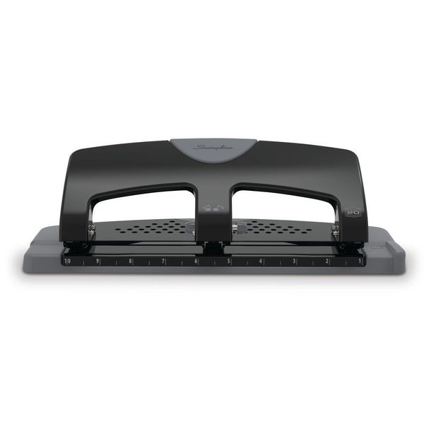 Three-Hole Paper Punch, 20 Sheets, Blk/Gry