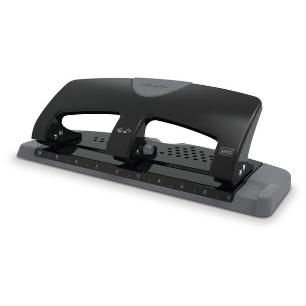 Three-Hole Paper Punch, 20 Sheets, Blk/Gry