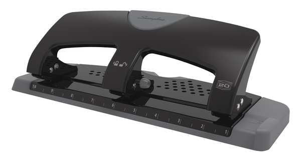 Three-Hole Paper Punch, 20 Sheets, Blk/Gry