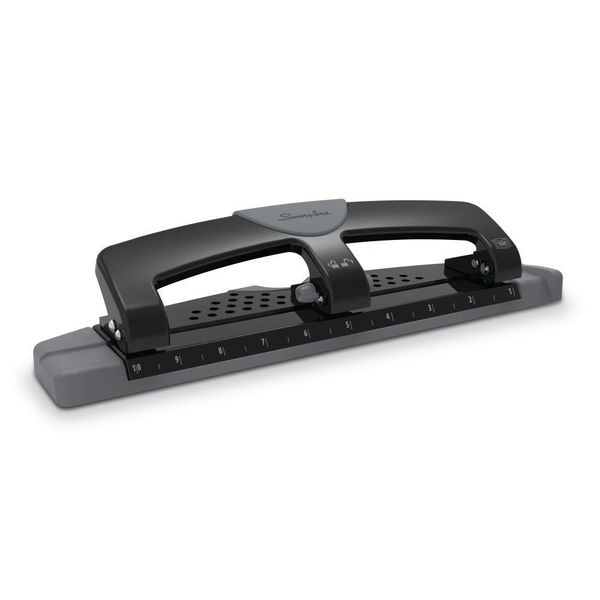 Three-Hole Paper Punch, 12 Sheets, Blk/Gry