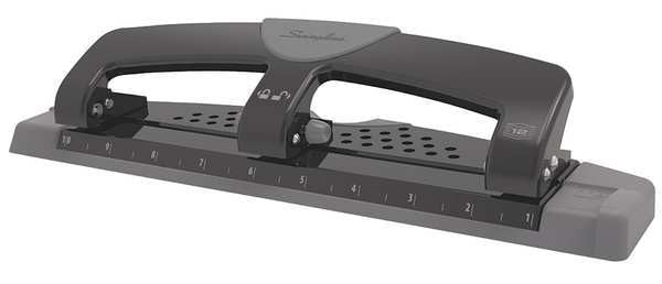 Three-Hole Paper Punch, 12 Sheets, Blk/Gry