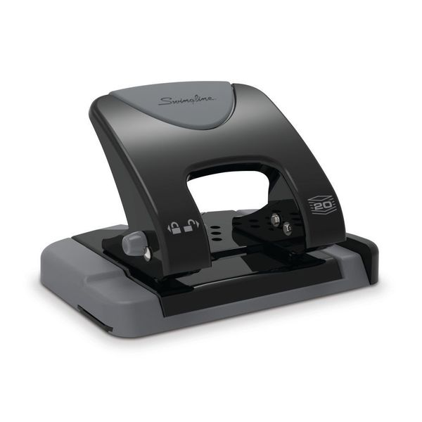 Two-Hole Paper Punch, 20 Sheets, Blck/Gray