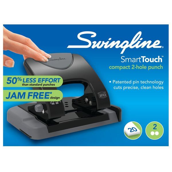 Two-Hole Paper Punch, 20 Sheets, Blck/Gray
