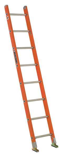 8 ft. Straight Ladder, Fiberglass, 8 Steps, Orange Finish