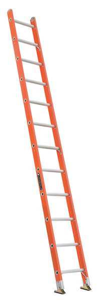 12 ft. Straight Ladder, Fiberglass, 12 Steps, Orange Finish