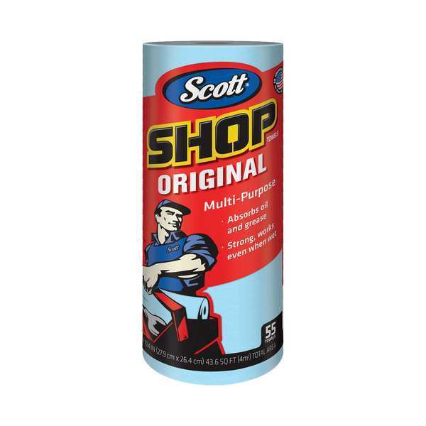 Scott Shop Towels Original, Multipurpose, Perforated Roll, Blue, (55 Towels/Roll, 30 Rolls/Case)